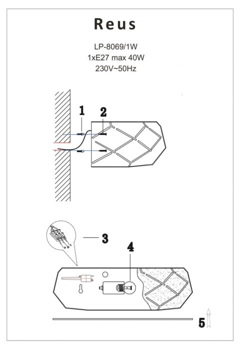 Kinkiet Reus 1xE27 złoty LP-8069/1W GD
