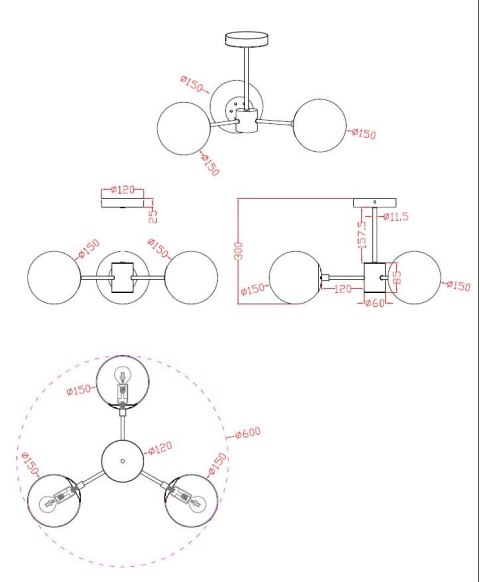 Lampa wisząca Roma 3 czarna 3xE14 Light Prestige