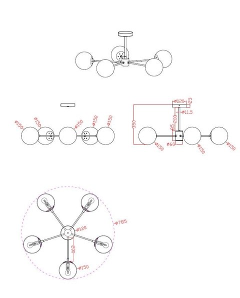 Lampa wisząca Roma 5 złota 5xE14 Light Prestige