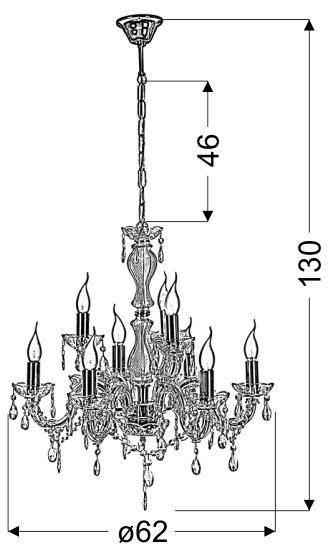 Żyrandol Glamour kryształowy złoty 62cm 9xE14 Maria Teresa
