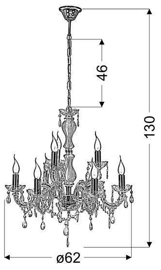 Żyrandol Glamour z kryształkami złoty 8xE14 Maria Teresa