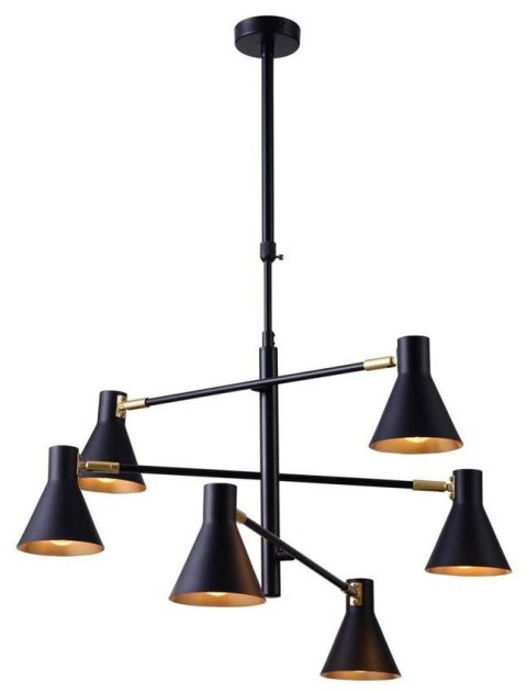 Lampa sufitowa czarna złota mat 6xE14 LESS 36-72696