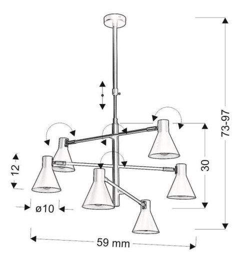 Lampa sufitowa czarna złota mat 6xE14 LESS 36-72696