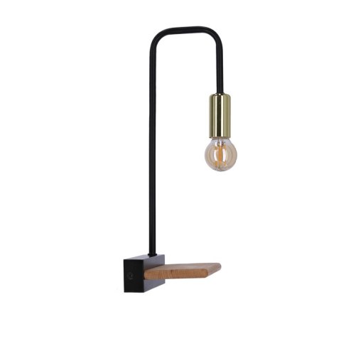 Melo lampa kinkiet czarny 1x40w E14 z półka drewniany