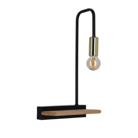 Melo lampa kinkiet czarny 1x40w E14 z półka drewniany