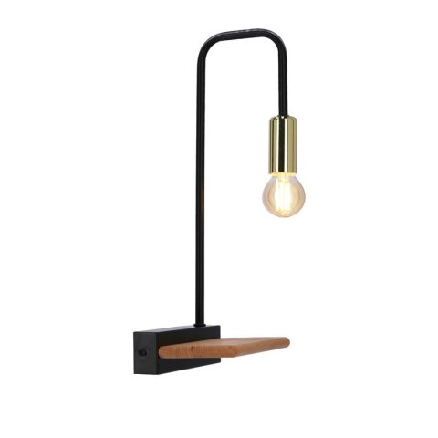 Melo lampa kinkiet czarny 1x40w E14 z półka drewniany