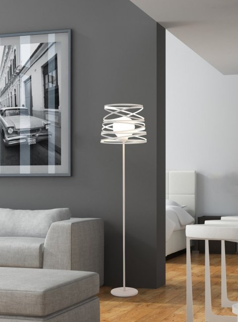 Lampa podłogowa metalowa biała + szklany klosz Akita Ledea 50601063