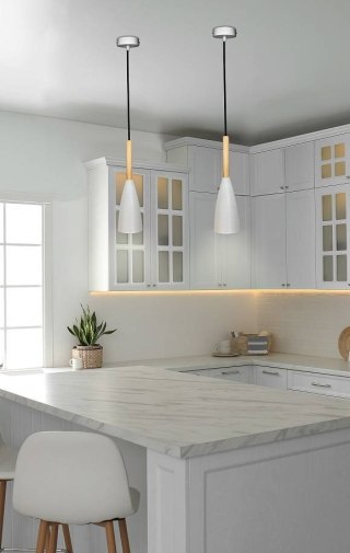 Lampa wisząca biała + drewno Trosa Ledea 50101265
