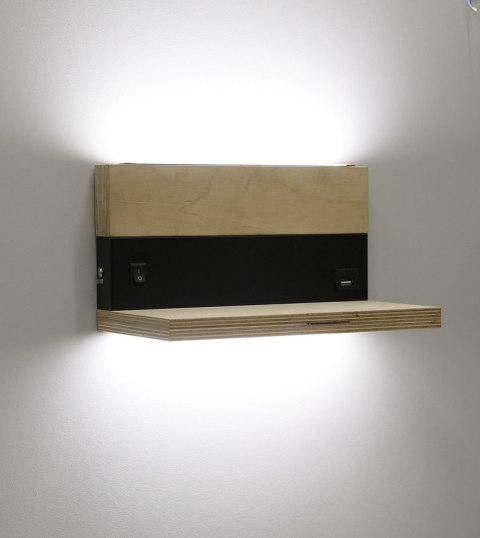 Anet lampa kinkiet drewniany+czarny z półką 4000k