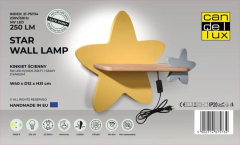 Lampa kinkiet półeczka 5W IQ Kids z przewodem z wł. i wtyczką Star Candellux 21-75734