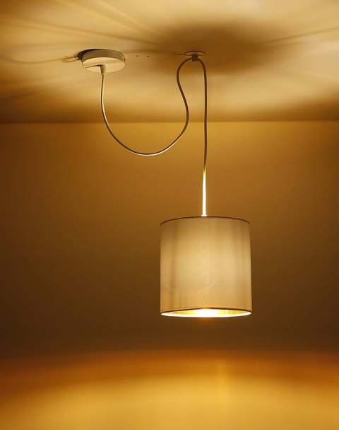 Lampa wisząca biała tkany abażur Atlanta 31-00637