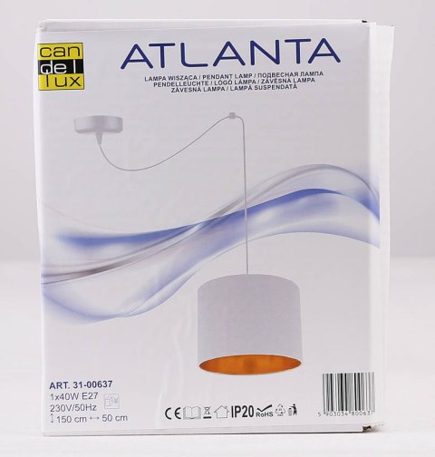 Lampa wisząca biała tkany abażur Atlanta 31-00637