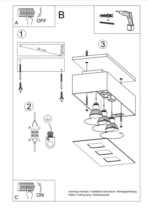 Sollux Lampa Plafon MONO 3 czarny