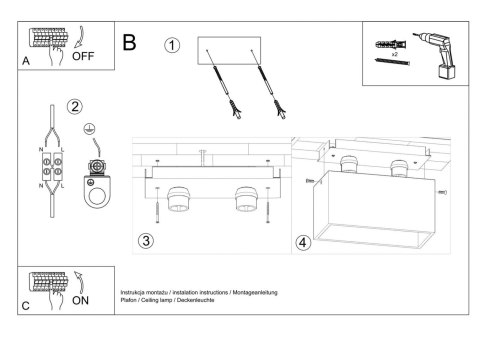 Sollux Lampa Plafon QUAD MAXI szary