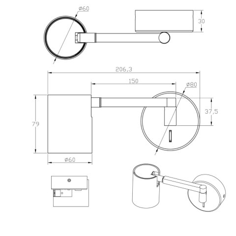 Kinkiet z wysięgnikiem Snow czarny 1xGU10 Light Prestige