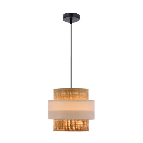 Rattan lampa wisząca czarny 1x40w e27 abażur biały+kremowy