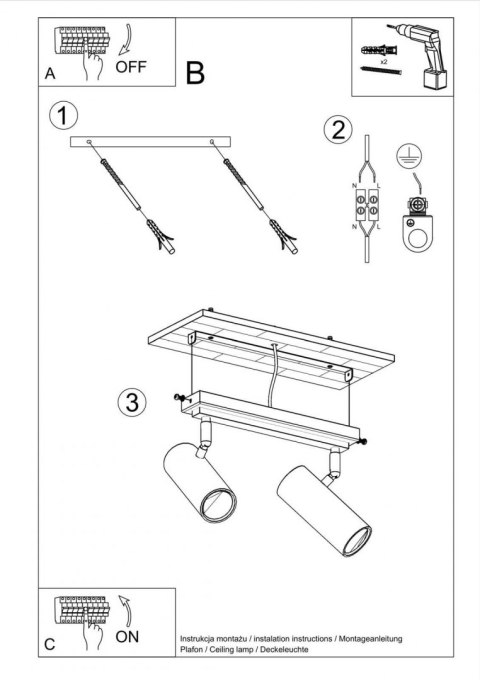 Sollux Lampa Plafon DIREZIONE 2 czarny