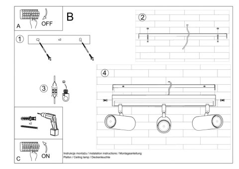 Sollux Lampa Plafon DIREZIONE 3 czarny
