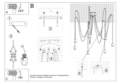 Sollux Lampa Żyrandol EDISON 7 czarny