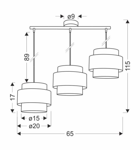 TOSCANA LAMPA WISZĄCA CZARNY 3X60W E27 ABAŻUR BORDOWY+CZARNY
