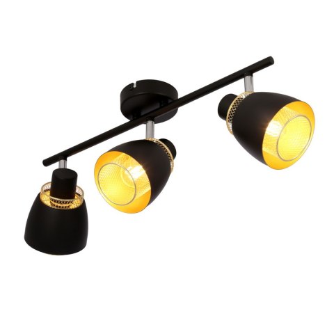 Aleksandria lampa sufitowa listwa czarny 3x40w e14 klosz czarny+złoty