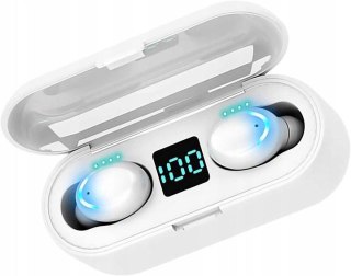 SŁUCHAWKI BEZPRZEWODOWE F9 TWS BT + POWERBANK BIAŁE