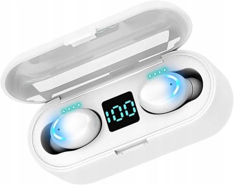 SŁUCHAWKI BEZPRZEWODOWE F9 TWS BT + POWERBANK BIAŁE