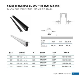 Szyna magnetyczna podtynkowa czarna LL-20D 100cm