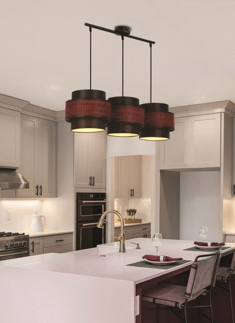 TOSCANA LAMPA WISZĄCA CZARNY 3X60W E27 ABAŻUR BORDOWY+CZARNY