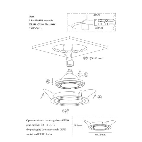 Ruchome oczko podtynkowe Nero białe 1xGU10 Light Prestige