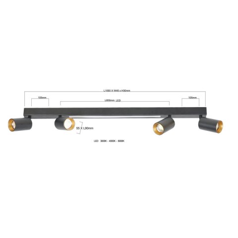 Light Prestige Perugia 4 plafon czarny
