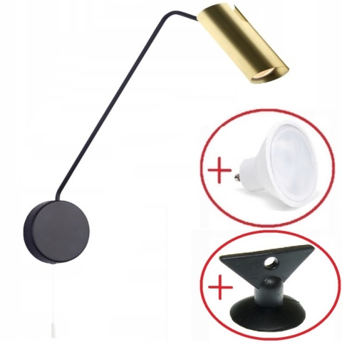 Kinkiet Futuro wysięgnik złoty/czarny ZESTAW Z PRZYSSAWKĄ I ŻARÓWKĄ LED
