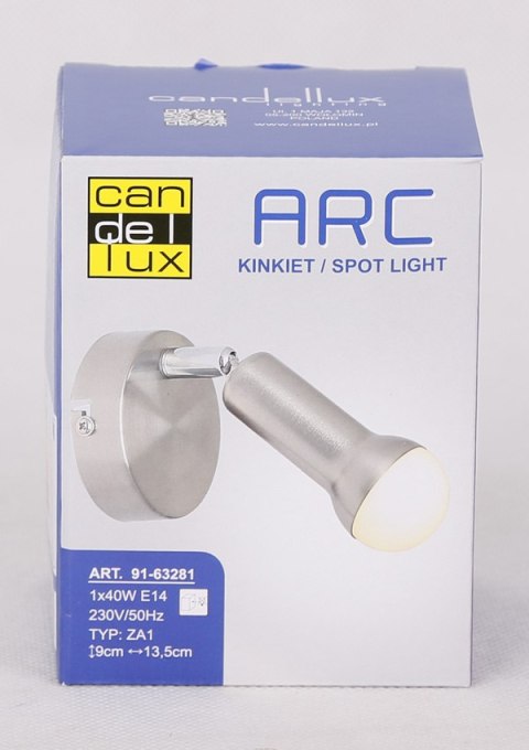 Lampa ścienna kinkiet 1X40W E14 Satyna Nikiel ARC 91-63281