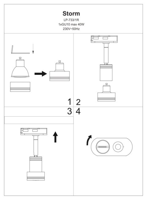 Reflektor do szynoprzewodu Storm czarny 1xGU10 Light Prestige
