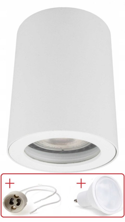 TUBA OPRAWA NATYNKOWA IP65 Faro biała ZESTAW Z ŻARÓWKĄ LED i GNIAZDEM GU10