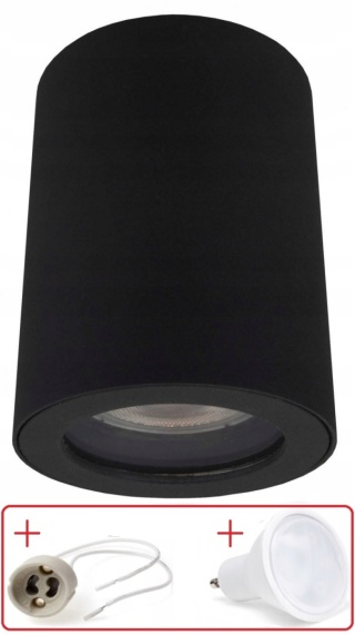 TUBA OPRAWA NATYNKOWA IP65 Faro czarna ZESTAW Z ŻARÓWKĄ LED i GNIAZDEM GU10