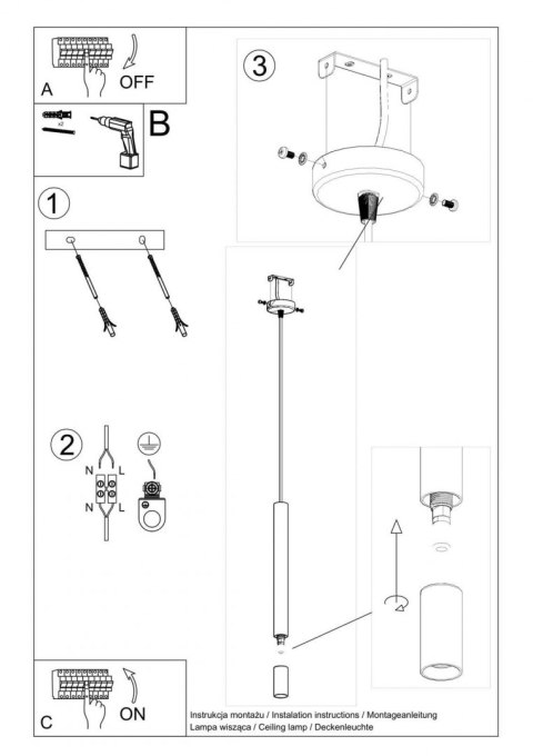 Sollux Lampa wisząca nad Stół Zwis Żyrandol TUBA LED LOFT WEZYR 1 czarna