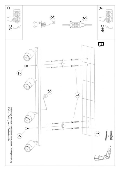 Sollux Lampa Plafon NERO 4 czarny/chrom