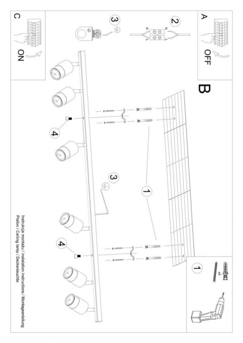 Sollux Lampa Plafon NERO 6 czarny/złoty