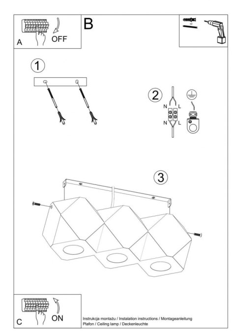 Sollux Lampa Plafon WOODY 3 naturalne drewno