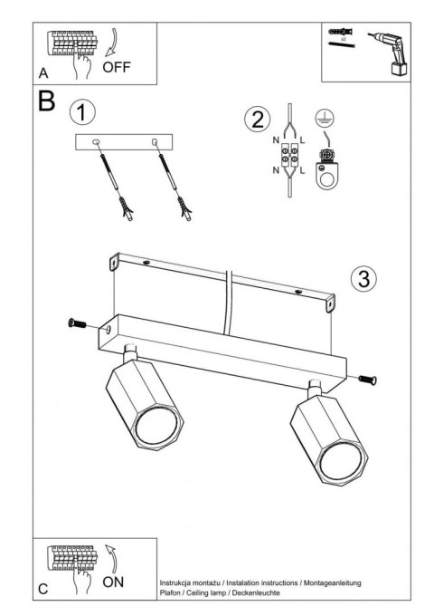 Sollux Lampa Plafon ZEKE 2 dąb