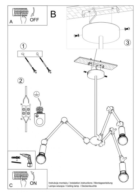 Sollux Lampa Żyrandol STARK 3 czarny