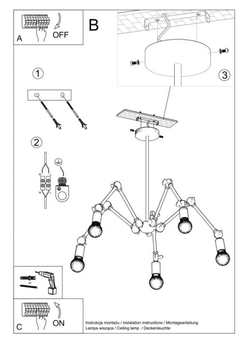 Sollux Lampa Żyrandol STARK 5 czarny