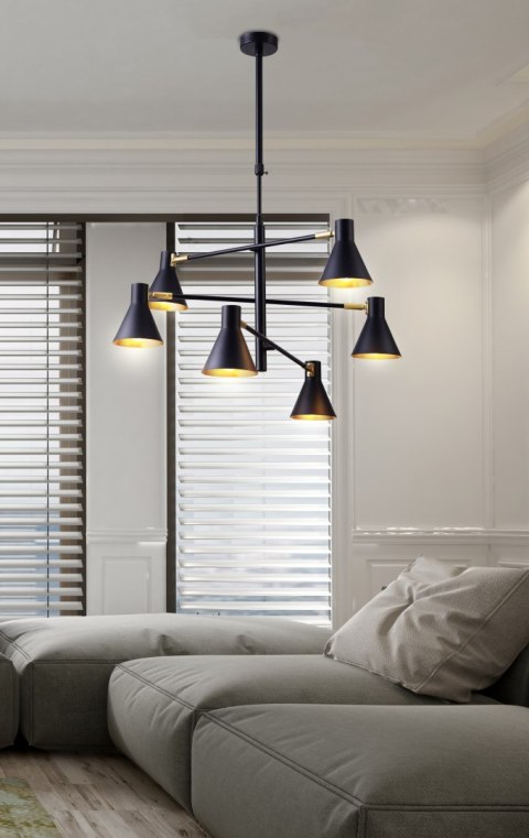 Lampa sufitowa czarna złota mat 6xE14 LESS 36-72696