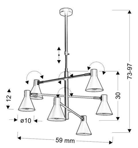 Lampa sufitowa czarna złota mat 6xE14 LESS 36-72696