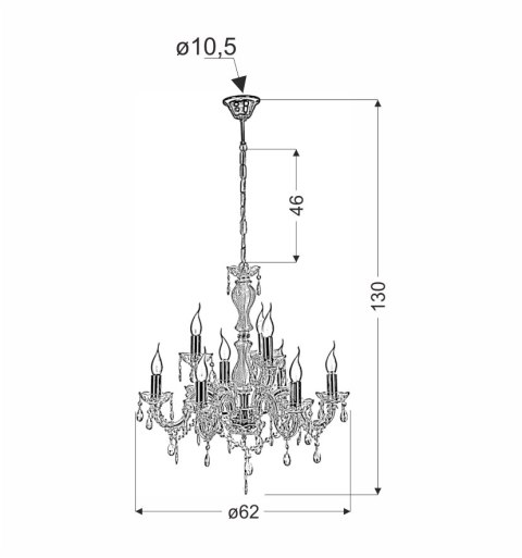 Żyrandol Glamour kryształowy złoty 62cm 9xE14 Maria Teresa