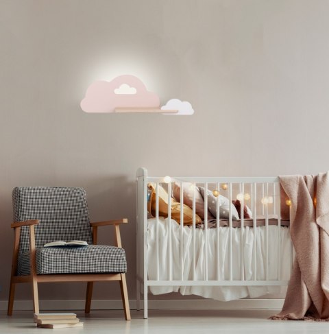 Kinkiet LED 5W dla dziecka biało-różowa chmurka z półką Cloud 21-75703