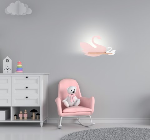Kinkiet LED 5W dla dziecka różowo-biały łabędź Swan półeczka Candellux kids 21-75598