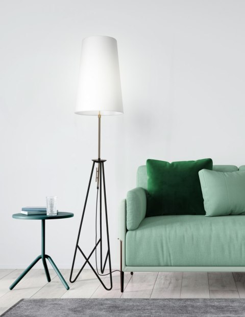 Lampa podłogowa TAFLO czarna złota abażur biały