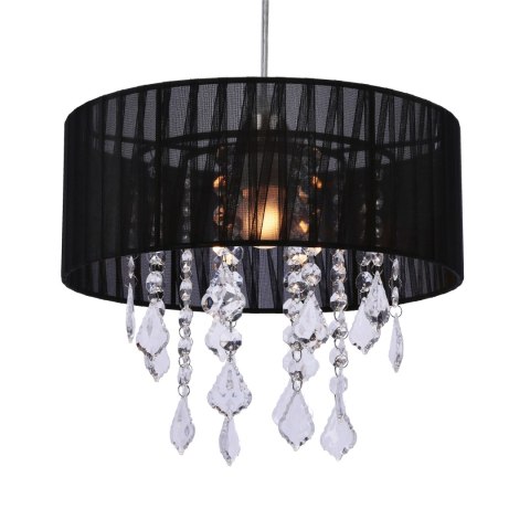 Lampa wisząca czarny abażur organza + kryształy Leda 31-84316